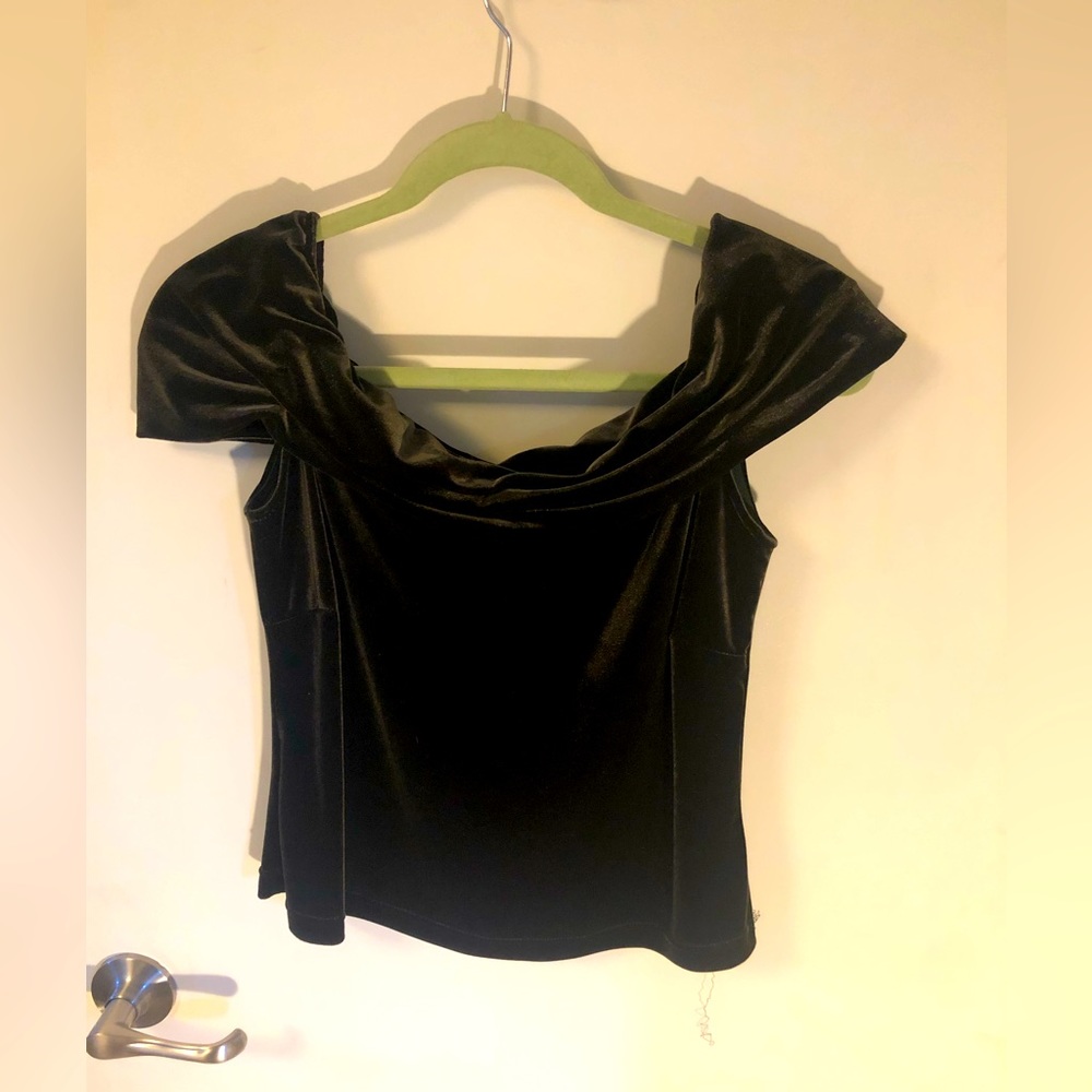 Chetta B olive green velvet off the shoulder top